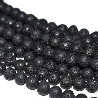 Natürliche Lava Perlen, rund, DIY, schwarz, verkauft per ca. 38 cm Strang