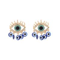 Evil Eye Earrings Zinc Alloy with Lampwork zinc alloy post pin for woman & with rhinestone mixed colors Sold By Pair