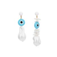 Evil Eye Earrings, Tibetan Style, with Lampwork & Plastic Pearl, Tibetan Style post pin, for woman, mixed colors, Sold By Pair