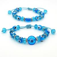 Bracelet Evil Eye bijoux, chalumeau, avec cordon de polyester, pour femme, bleu, 10mm, Longueur:Environ 21 cm, Vendu par PC
