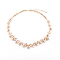 Collar de perlas de plástico, aleación de zinc, con Perlas plásticas, aleación de cinc cierre de langosta, para mujer & con diamantes de imitación, color mixto, longitud:aproximado 45 cm, Vendido por UD