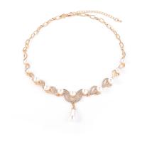 Plastik perle halskæde, Zinc Alloy, med Plastic Pearl, zinklegering karabinlås, for kvinde & med rhinestone, gylden, Længde Ca. 45 cm, Solgt af PC