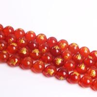 Perles Agates rouges naturelles, agate rouge, Rond, vernis au four, DIY, rouge, 10mm, 38PC/brin, Vendu par Environ 38 cm brin
