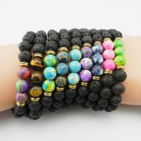 Gemstone Bracelets, Lava, with Natural Stone & Tibetan Style, Unisex & enamel, more colors for choice, 8mm, Length:Approx 21 cm, Sold By PC