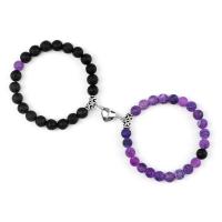 Gemstone Bracelets Effloresce Agate with Magnet & Natural Stone & Lava handmade Unisex 8mm Length Approx 21 cm Sold By PC