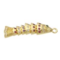 Cubic Zirconia Micro Pave Brass Pendant, Fish, gold color plated, fashion jewelry & DIY & micro pave cubic zirconia, multi-colored, 8x35x5mm, Hole:Approx 1.5mm, 10PCs/Lot, Sold By Lot