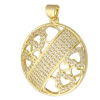 Cubic Zirconia Micro Pave Brass Pendant, Round, gold color plated, fashion jewelry & DIY & micro pave cubic zirconia, golden, 24x27x4mm, Hole:Approx 3.5mm, 10PCs/Lot, Sold By Lot