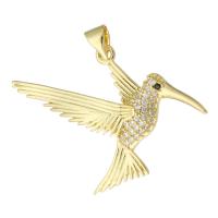 Cubic Zirconia Micro Pave Brass Pendant, Bird, gold color plated, fashion jewelry & DIY & micro pave cubic zirconia, golden, 35x24x3mm, Hole:Approx 4mm, 10PCs/Lot, Sold By Lot