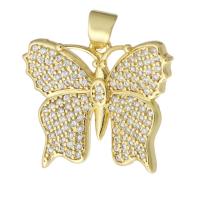 Cubic Zirconia Micro Pave Brass Pendant, Butterfly, gold color plated, fashion jewelry & DIY & micro pave cubic zirconia, golden, 23x17x3mm, Hole:Approx 3mm, 10PCs/Lot, Sold By Lot