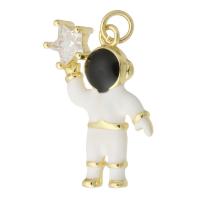 Cubic Zirconia Micro Pave Brass Pendant, Astronaut, gold color plated, fashion jewelry & DIY & micro pave cubic zirconia & enamel, multi-colored, 18x26x5mm, Hole:Approx 2mm, 10PCs/Lot, Sold By Lot