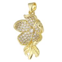 Cubic Zirconia Micro Pave Brass Pendant, Flower, gold color plated, fashion jewelry & DIY & micro pave cubic zirconia, golden, 17x26x7mm, Hole:Approx 4mm, 10PCs/Lot, Sold By Lot