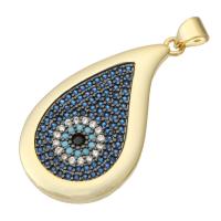 Cubic Zirconia Micro Pave Brass Pendant, gold color plated, fashion jewelry & DIY & evil eye pattern & micro pave cubic zirconia, multi-colored, 19x35x3mm, Hole:Approx 3mm, 5PCs/Lot, Sold By Lot