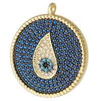 Cubic Zirconia Micro Pave Brass Pendant, Round, gold color plated, fashion jewelry & DIY & evil eye pattern & micro pave cubic zirconia, multi-colored, 32x36x3mm, 5PCs/Lot, Sold By Lot