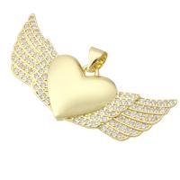 Cubic Zirconia Micro Pave Brass Pendant, Winged Heart, gold color plated, fashion jewelry & DIY & micro pave cubic zirconia, golden, 37.50x18x3.50mm, Hole:Approx 3mm, 10PCs/Lot, Sold By Lot