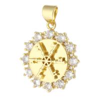 Cubic Zirconia Micro Pave Brass Pendant, gold color plated, fashion jewelry & DIY & micro pave cubic zirconia, golden, 18x20.50x3.50mm, Hole:Approx 3.5mm, 10PCs/Lot, Sold By Lot
