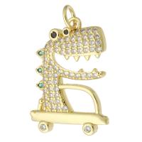 Cubic Zirconia Micro Pave Brass Pendant, Dinosaur, gold color plated, fashion jewelry & DIY & micro pave cubic zirconia, golden, 17x22x2mm, Hole:Approx 3mm, 110PCs/Lot, Sold By Lot