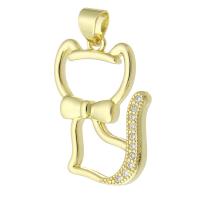 Cubic Zirconia Micro Pave Brass Pendant, Cat, gold color plated, fashion jewelry & DIY & micro pave cubic zirconia, golden, 17x23x3mm, Hole:Approx 3mm, 10PCs/Lot, Sold By Lot
