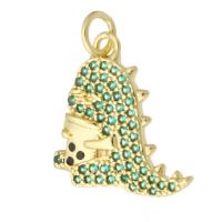 Cubic Zirconia Micro Pave Brass Pendant, Dinosaur, gold color plated, fashion jewelry & DIY & micro pave cubic zirconia, green, 16.50x17x3mm, Hole:Approx 3mm, 10PCs/Lot, Sold By Lot