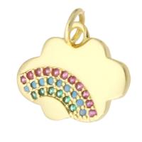 Cubic Zirconia Micro Pave Brass Pendant, Cloud, gold color plated, fashion jewelry & DIY & micro pave cubic zirconia, multi-colored, 16x13x2mm, Hole:Approx 3mm, 10PCs/Lot, Sold By Lot