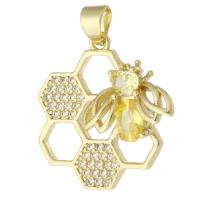 Cubic Zirconia Micro Pave Brass Pendant, gold color plated, fashion jewelry & DIY & micro pave cubic zirconia, golden, 23x23x6mm, Hole:Approx 3mm, 10PCs/Lot, Sold By Lot