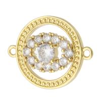 Cubic Zirconia Micro Pave Brass Connector, Round, gold color plated, fashion jewelry & DIY & micro pave cubic zirconia, golden, 23x18x4mm, Hole:Approx 1mm, 10PCs/Lot, Sold By Lot