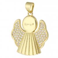 Cubic Zirconia Micro Pave Brass Pendant, Angel, gold color plated, fashion jewelry & DIY & micro pave cubic zirconia, golden, 22x24x3mm, Hole:Approx 3.5mm, 10PCs/Lot, Sold By Lot