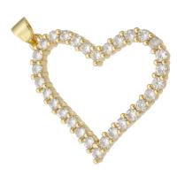 Cubic Zirconia Micro Pave Brass Pendant, Heart, gold color plated, fashion jewelry & DIY & micro pave cubic zirconia, golden, 31x27x3mm, Hole:Approx 3mm, 10PCs/Lot, Sold By Lot