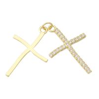Cubic Zirconia Micro Pave Brass Pendant, Cross, gold color plated, Double Layer & fashion jewelry & DIY & micro pave cubic zirconia, golden, 60mm, Hole:Approx 2mm, 10PCs/Lot, Sold By Lot
