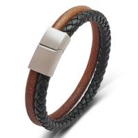 Bracelets cordon PU, Acier titane, avec cuir PU, bijoux de mode & unisexe & normes différentes pour le choix, 6x2mm, Vendu par PC