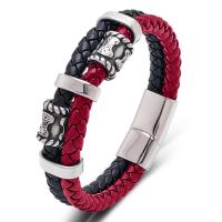 Acier titane bracelet, avec cuir PU, bijoux de mode & normes différentes pour le choix & pour homme, 12x6mm, Vendu par PC