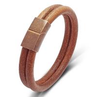 Acier titane bracelet, avec cuir PU, bijoux de mode & normes différentes pour le choix & pour homme, brun, 6x2mm, Vendu par PC
