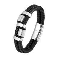 Acier titane bracelet, avec cuir PU, bijoux de mode & pour homme, plus de couleurs à choisir, 20mm, Longueur:21 cm, Vendu par PC