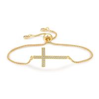 Cubic Zirconia Micro Pave Brass Bracelet, Cross, fashion jewelry & adjustable & micro pave cubic zirconia & for woman, more colors for choice, 30x30mm, Length:26 cm, Sold By PC
