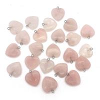 Rose Quartz Pendant with Zinc Alloy Heart silver color plated pink Sold By PC
