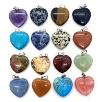 Gemstone Pendants Jewelry, with Brass, Heart, silver color plated, different materials for choice, more colors for choice, 20mm, Sold By PC