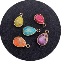 Natural Imperial Jasper Pendants Impression Jasper with Brass Teardrop gold color plated DIY Sold By PC