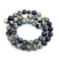 Black Silk Stone Bead, Runde, du kan DIY & forskellig størrelse for valg, blandede farver, Solgt Per Ca. 14.96 inch Strand