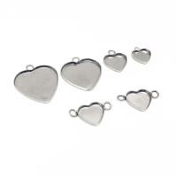 Stainless Steel Pendant Setting, 304 Stainless Steel, Heart, polished, DIY & different size for choice & different styles for choice & double-hole, original color, 100PCs/Bag, Sold By Bag