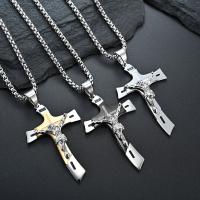 Stainless Steel Jewelry Necklace 304 Stainless Steel Crucifix Cross machine polished With Pendant & fashion jewelry & polished & Unisex & blacken original color Length 60 cm Sold By PC