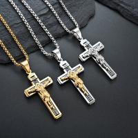 Stainless Steel Jewelry Necklace, 304 Stainless Steel, Crucifix Cross, Vacuum Ion Plating, With Pendant & fashion jewelry & polished & Unisex & blacken, more colors for choice, 56x29mm, Length:6019 cm, Sold By PC