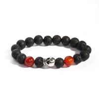 Gemstone Bracelets, Lava, with Gemstone & Tibetan Style, Skull, fashion jewelry & different materials for choice & Unisex & radiation protection, 10mm, Sold Per Approx 7.48 Inch Strand