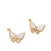 Cubic Zirconia Micro Pave Brass Pendant with White Shell Butterfly gold color plated DIY & micro pave cubic zirconia nickel lead & cadmium free Sold By Lot