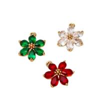 Cubic Zirconia Brass Pendants with Cubic Zirconia Flower gold color plated DIY nickel lead & cadmium free Sold By Lot