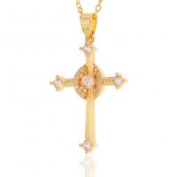 Cubic Zircon Micro Pave Brass Necklace, Cross, gold color plated, micro pave cubic zirconia & for woman, 23x39mm, Sold By PC