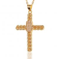Cubic Zircon Micro Pave Brass Necklace, Cross, gold color plated, micro pave cubic zirconia & for woman, 26x40mm, Length:Approx 17.7 Inch, Sold By PC
