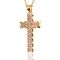 Cubic Zircon Micro Pave Brass Necklace, Cross, gold color plated, micro pave cubic zirconia & for woman, 17x35mm, Length:Approx 17.7 Inch, Sold By PC