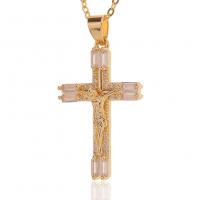 Cubic Zircon Micro Pave Brass Necklace, Cross, gold color plated, micro pave cubic zirconia & for woman, 19x36mm, Length:Approx 17.7 Inch, Sold By PC