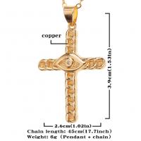 Cubic Zircon Micro Pave Brass Necklace, Cross, gold color plated, with eye pattern & micro pave cubic zirconia & for woman, 26x39mm, Length:Approx 17.7 Inch, Sold By PC