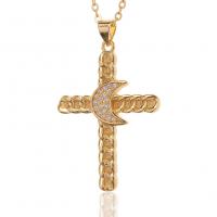Cubic Zircon Micro Pave Brass Necklace, Cross, gold color plated, micro pave cubic zirconia & for woman, 26x39mm, Length:Approx 17.7 Inch, Sold By PC