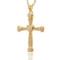 Cubic Zircon Micro Pave Brass Necklace, Cross, gold color plated, micro pave cubic zirconia & for woman, 25x39mm, Length:Approx 17.7 Inch, Sold By PC